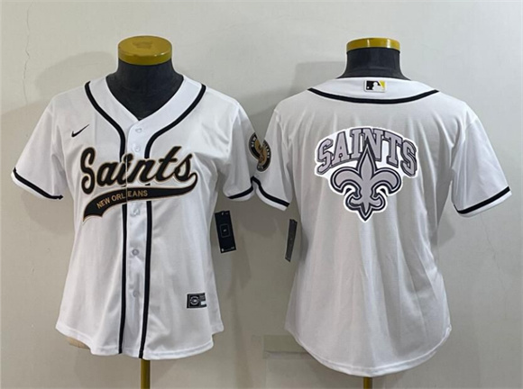 Women's New Orleans Saints White Team Big Logo With Patch Cool Base Stitched Baseball Jersey(Run Small)